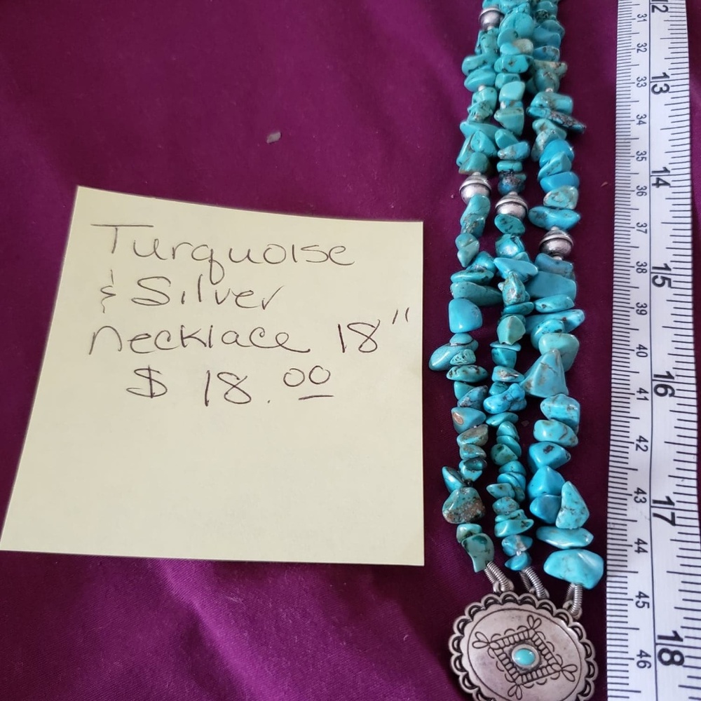 Turquoise and Silver 18" Necklace